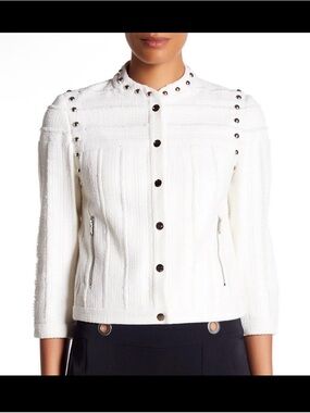 Rebecca Minkoff Enabel Cropped Jacket Off-White Stud-Trim Tweed-NWT